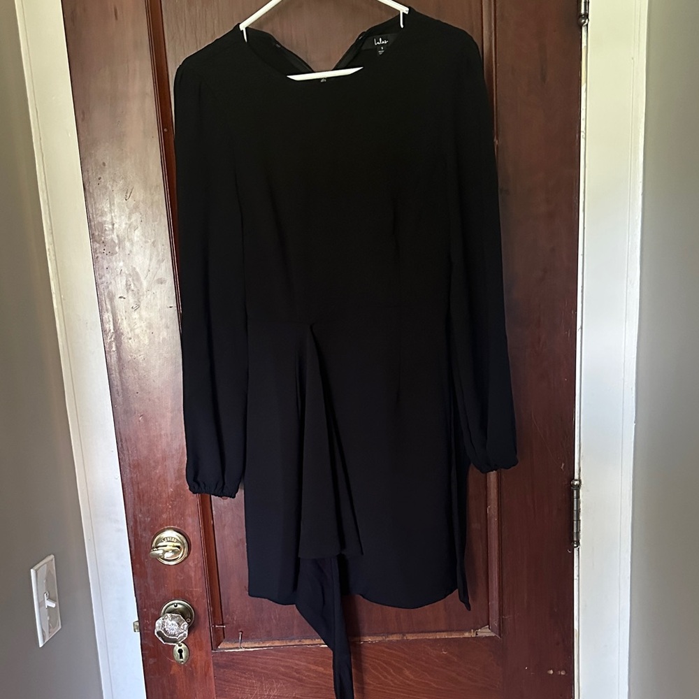 Lulu's Black Long-Sleeve Tie-Front Mini Dress